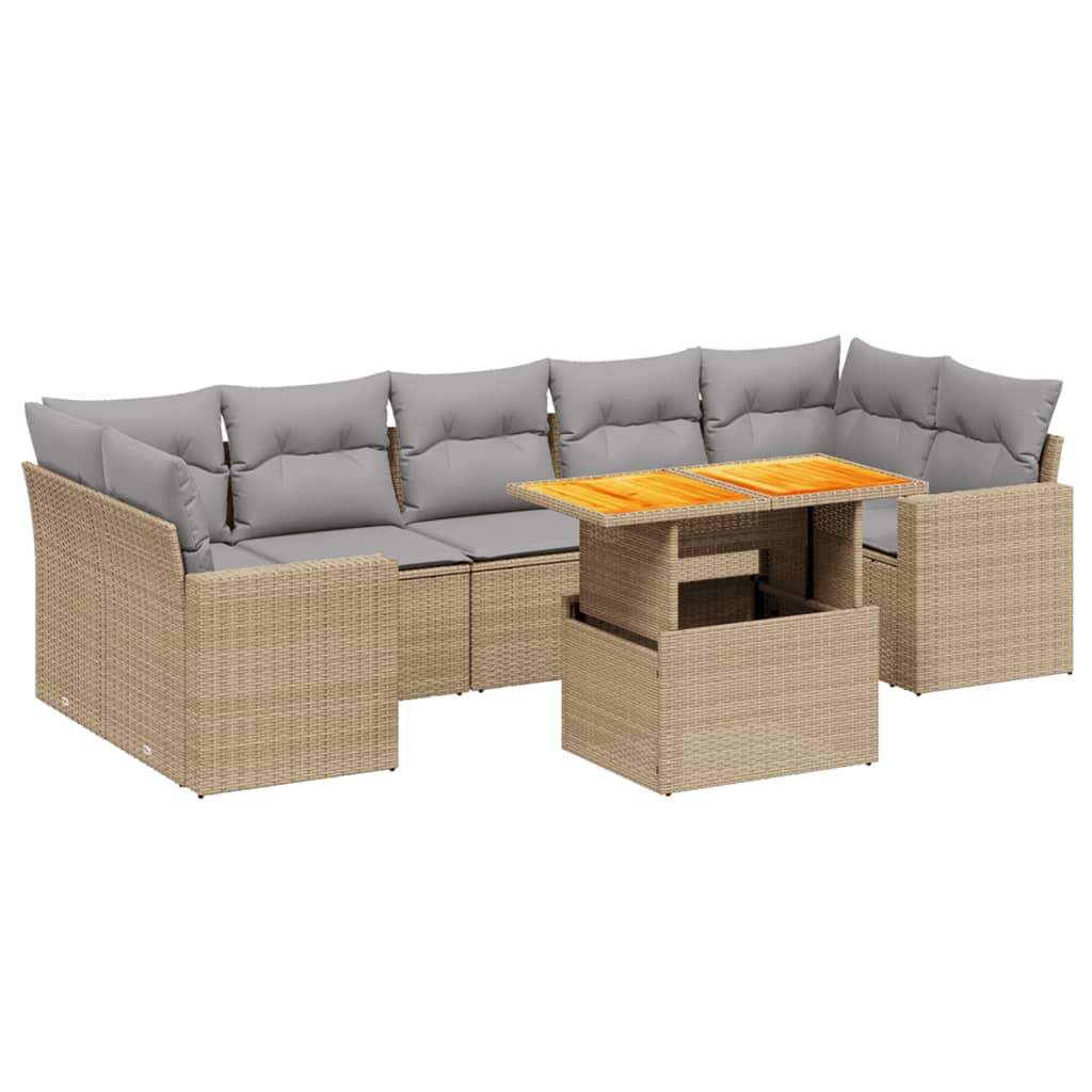 Set Divano da Giardino 8 pz con Cuscini Beige in Polyrattan - homemem39