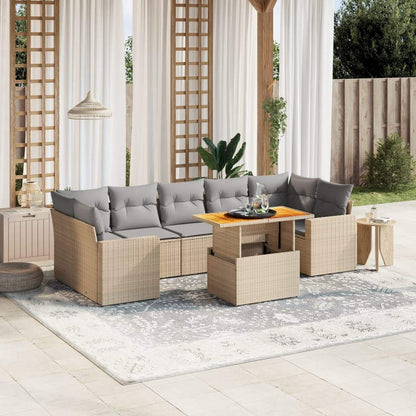 Set Divano da Giardino 8 pz con Cuscini Beige in Polyrattan - homemem39