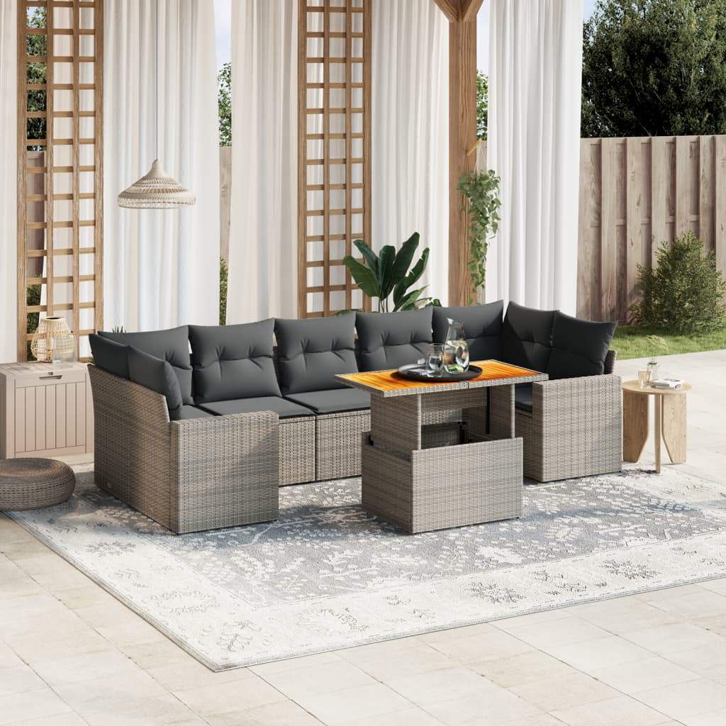 Set Divano da Giardino 8 pz con Cuscini Grigio in Polyrattan - homemem39