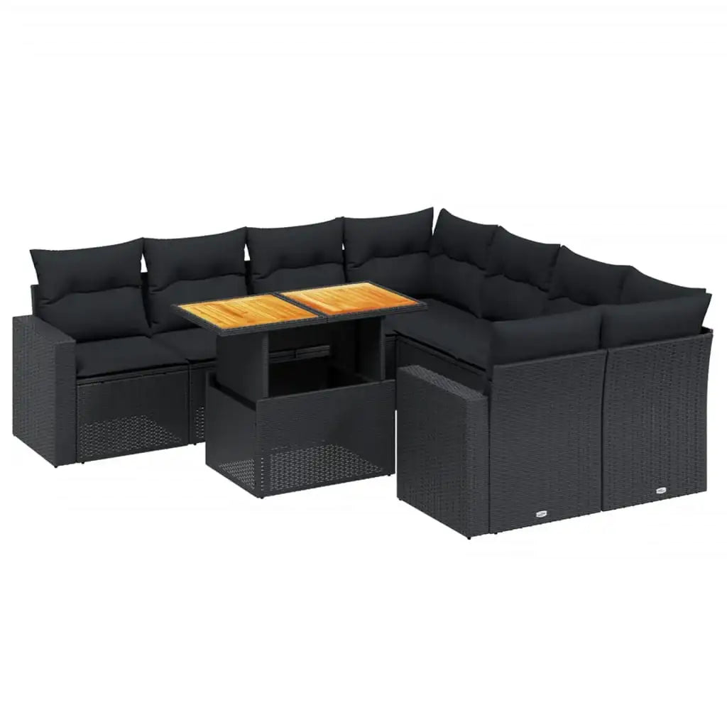 Set Divani da Giardino 9 pz con Cuscini Nero in Polyrattan - homemem39