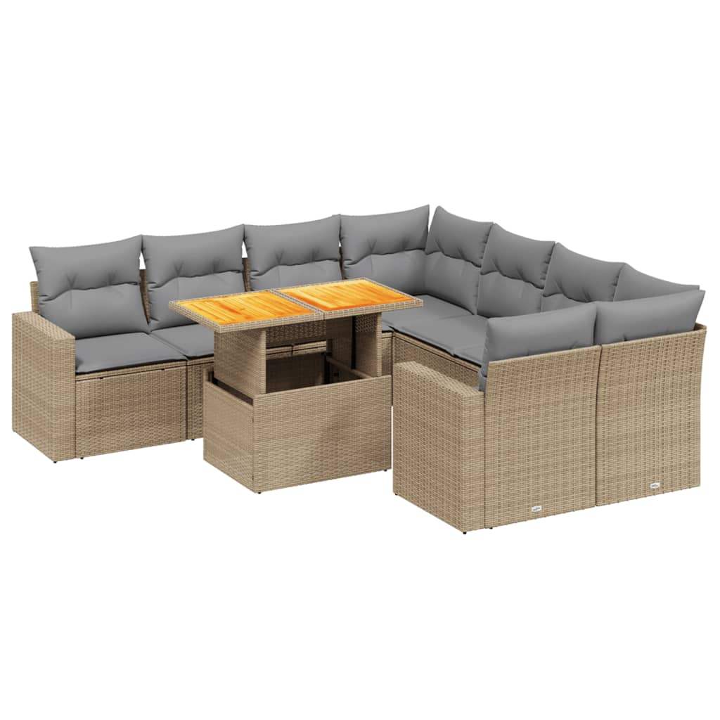 Set Divano da Giardino 9 pz con Cuscini Beige in Polyrattan - homemem39