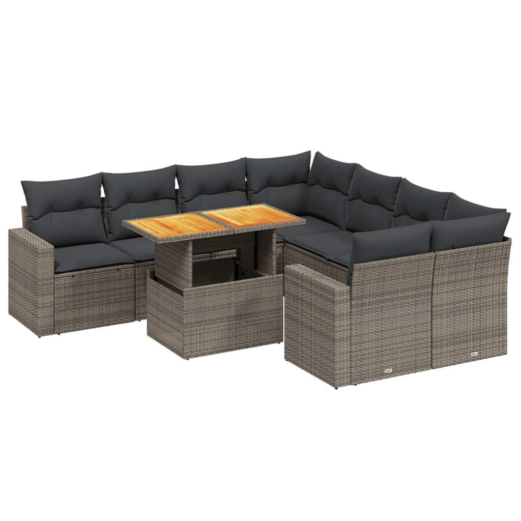 Set Divano da Giardino 9 pz con Cuscini Grigio in Polyrattan - homemem39