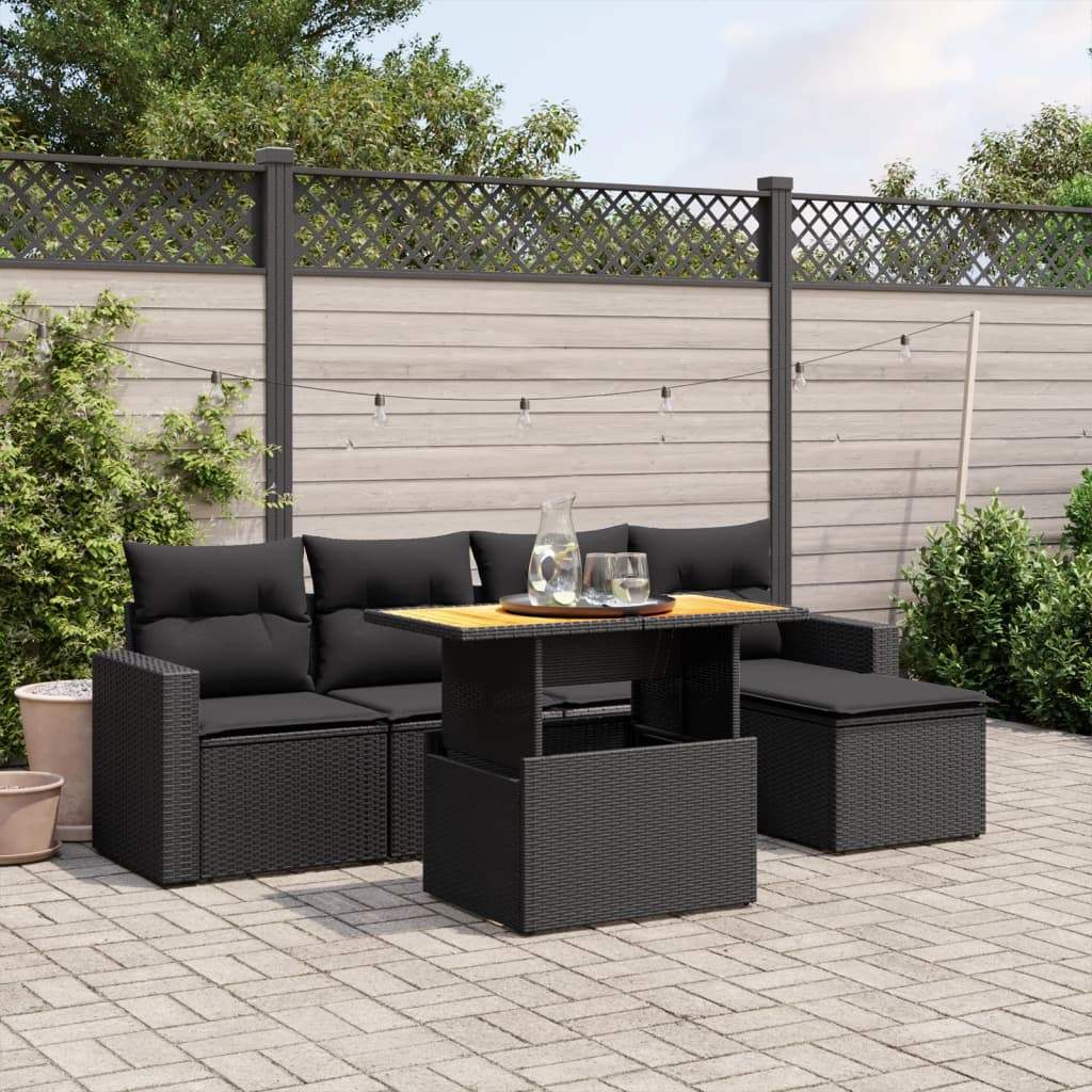 Set Divano da Giardino 6 pz con Cuscini Nero in Polyrattan - homemem39
