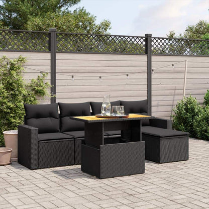 Set Divano da Giardino 6 pz con Cuscini Nero in Polyrattan - homemem39