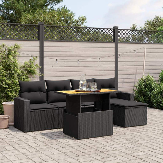 Set Divano da Giardino 6 pz con Cuscini Nero in Polyrattan - homemem39