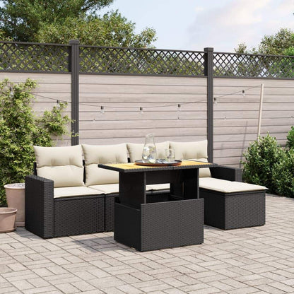 Set Divano da Giardino 6 pz con Cuscini Nero in Polyrattan - homemem39