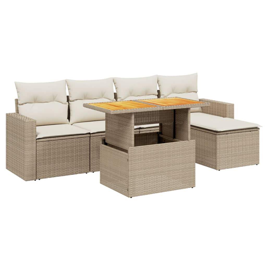 Set Divano da Giardino 6 pz con Cuscini Beige in Polyrattan - homemem39