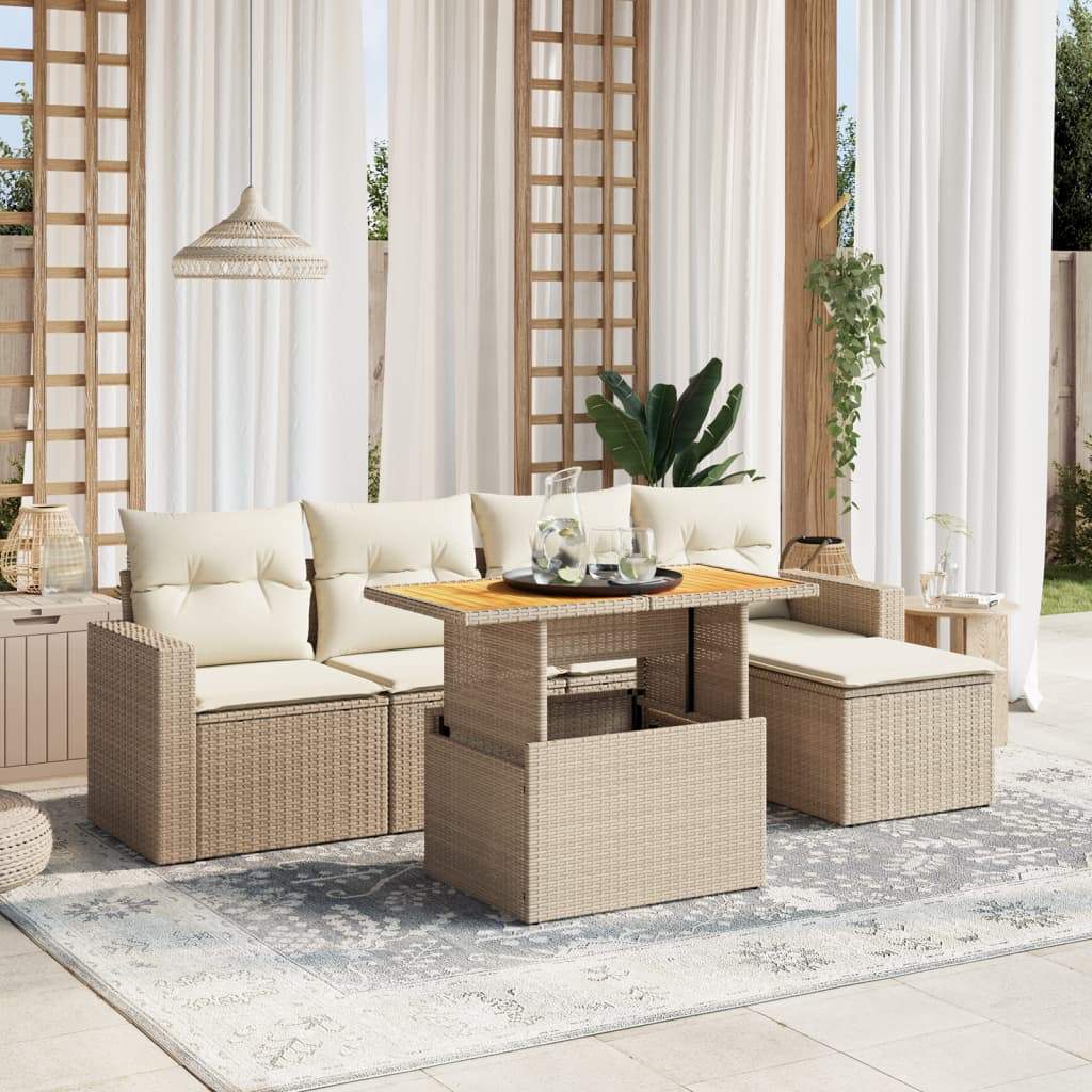 Set Divano da Giardino 6 pz con Cuscini Beige in Polyrattan - homemem39
