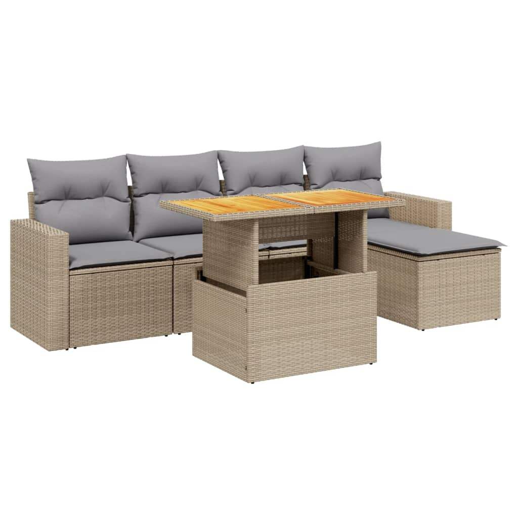 Set Divano da Giardino 6 pz con Cuscini Beige in Polyrattan - homemem39