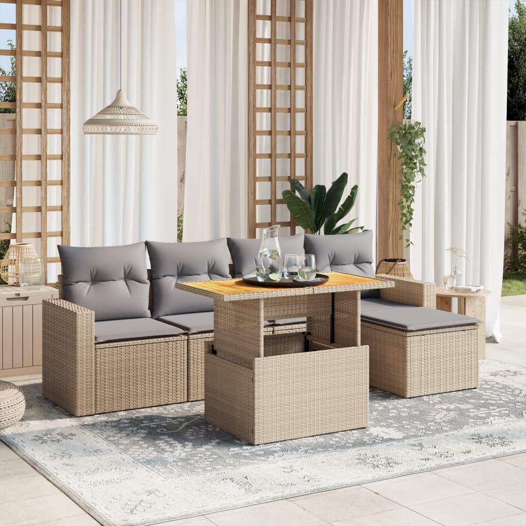 Set Divano da Giardino 6 pz con Cuscini Beige in Polyrattan - homemem39