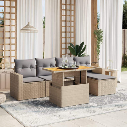 Set Divano da Giardino 6 pz con Cuscini Beige in Polyrattan - homemem39
