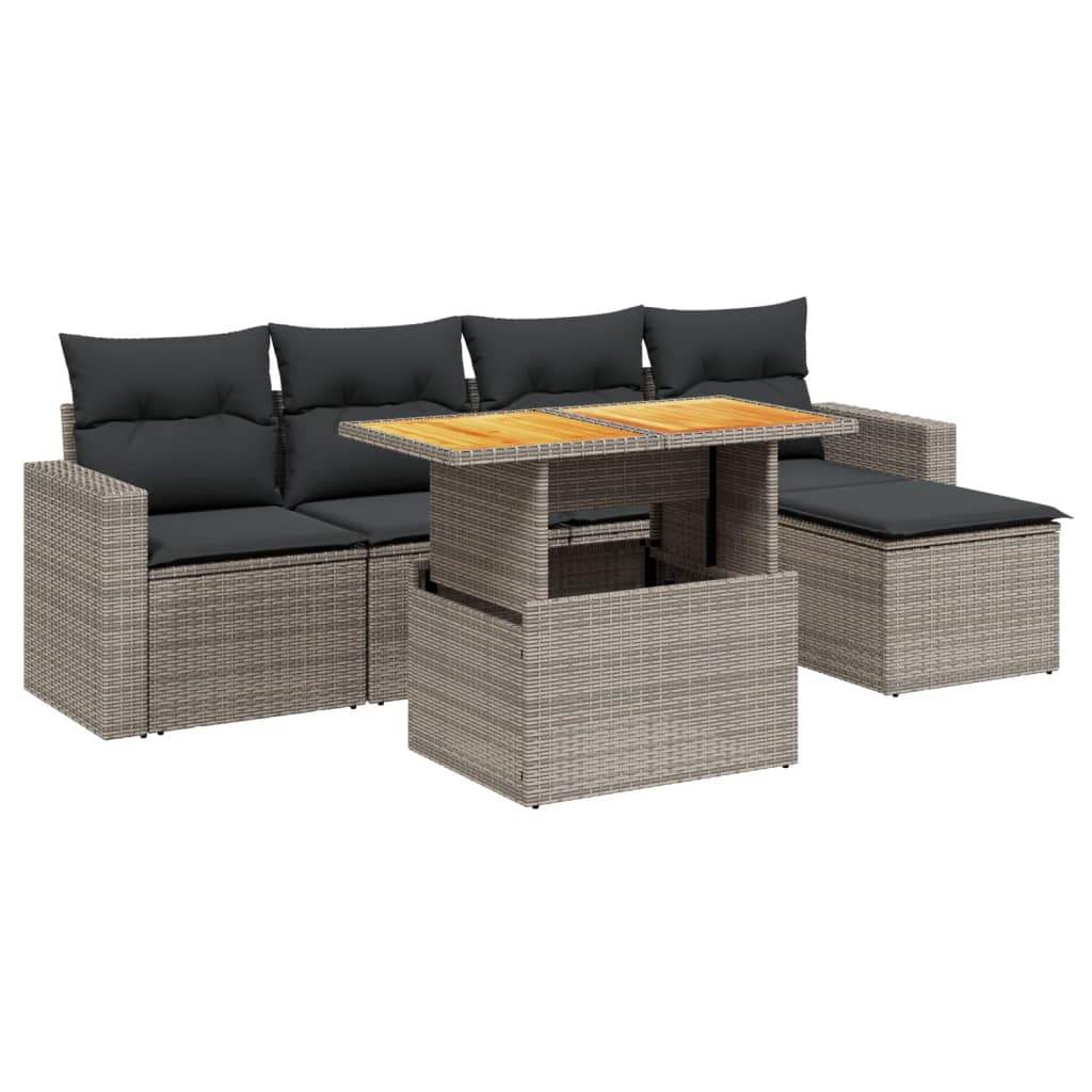 Set Divano da Giardino 6 pz con Cuscini Grigio in Polyrattan - homemem39