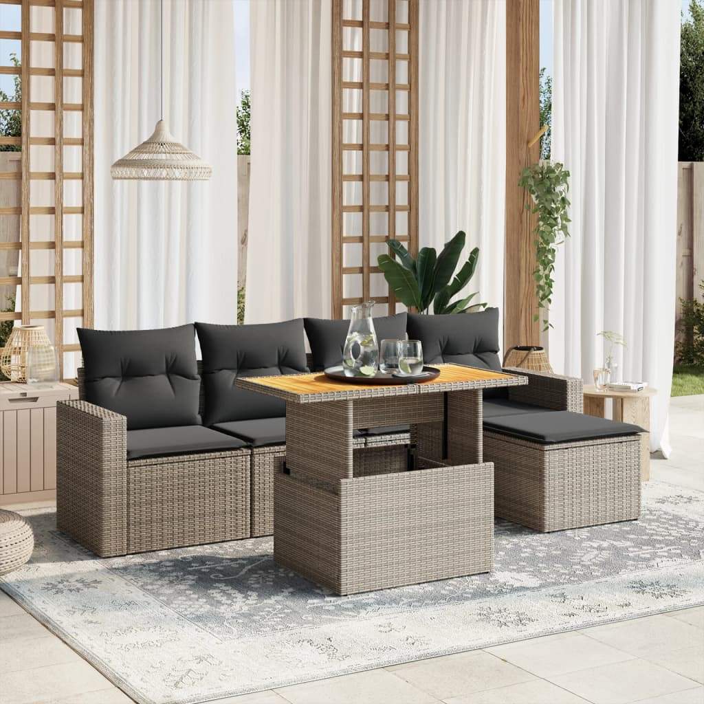 Set Divano da Giardino 6 pz con Cuscini Grigio in Polyrattan - homemem39