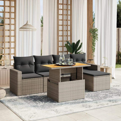 Set Divano da Giardino 6 pz con Cuscini Grigio in Polyrattan - homemem39