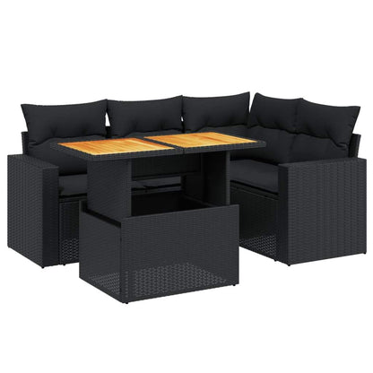 Set Divani da Giardino 5 pz con Cuscini in Polyrattan Nero - homemem39