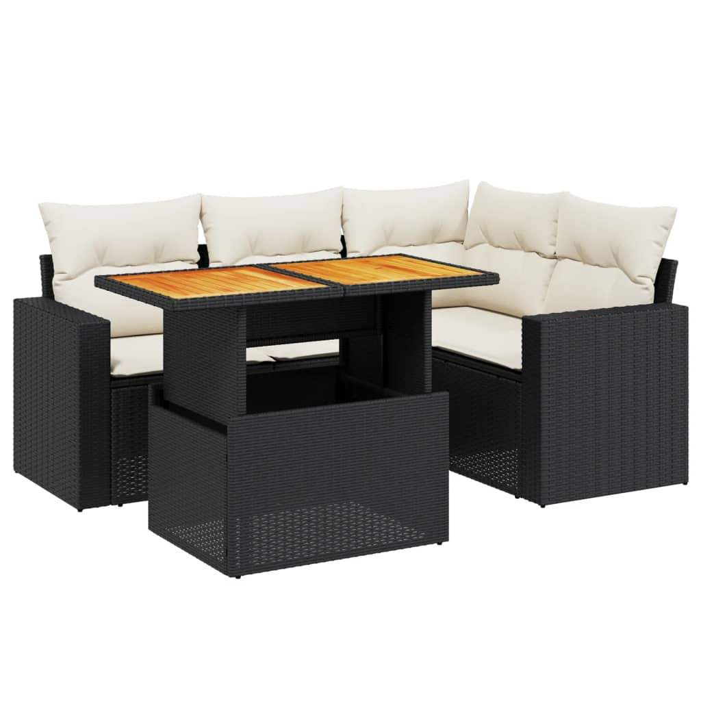 Set Divani da Giardino 5 pz con Cuscini in Polyrattan Nero - homemem39