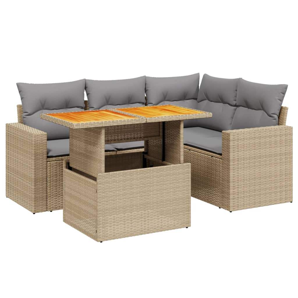 Set Divano da Giardino 5 pz con Cuscini Beige in Polyrattan - homemem39