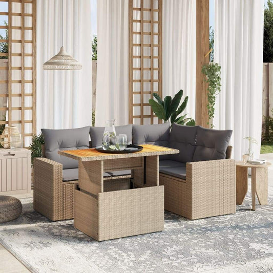 Set Divano da Giardino 5 pz con Cuscini Beige in Polyrattan - homemem39