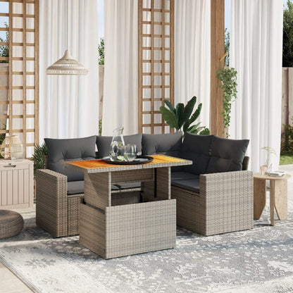 Set Divano da Giardino 5 pz con Cuscini Grigio in Polyrattan - homemem39