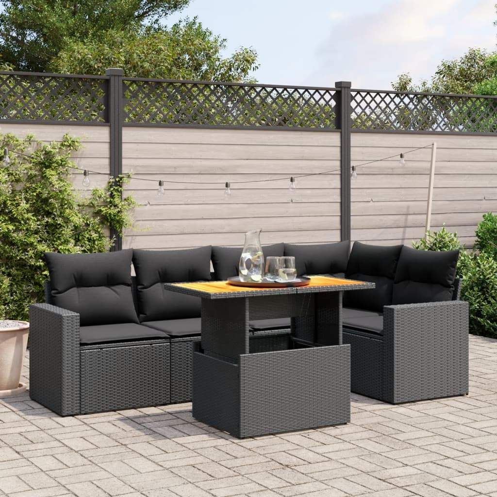 Set Divano da Giardino 6 pz con Cuscini Nero in Polyrattan - homemem39