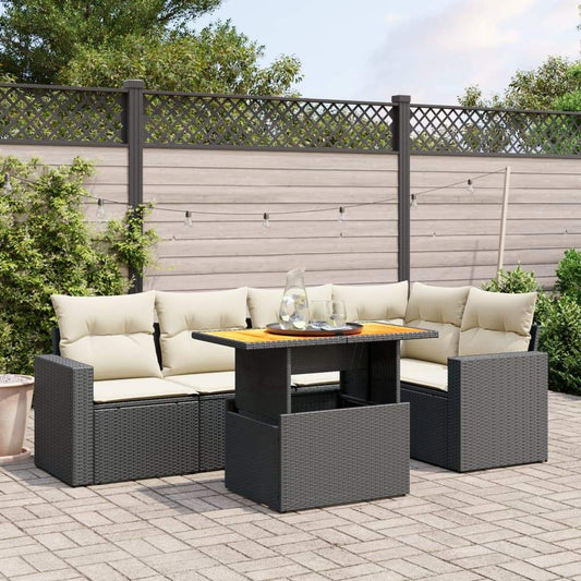 Set Divano da Giardino 6 pz con Cuscini Nero in Polyrattan - homemem39