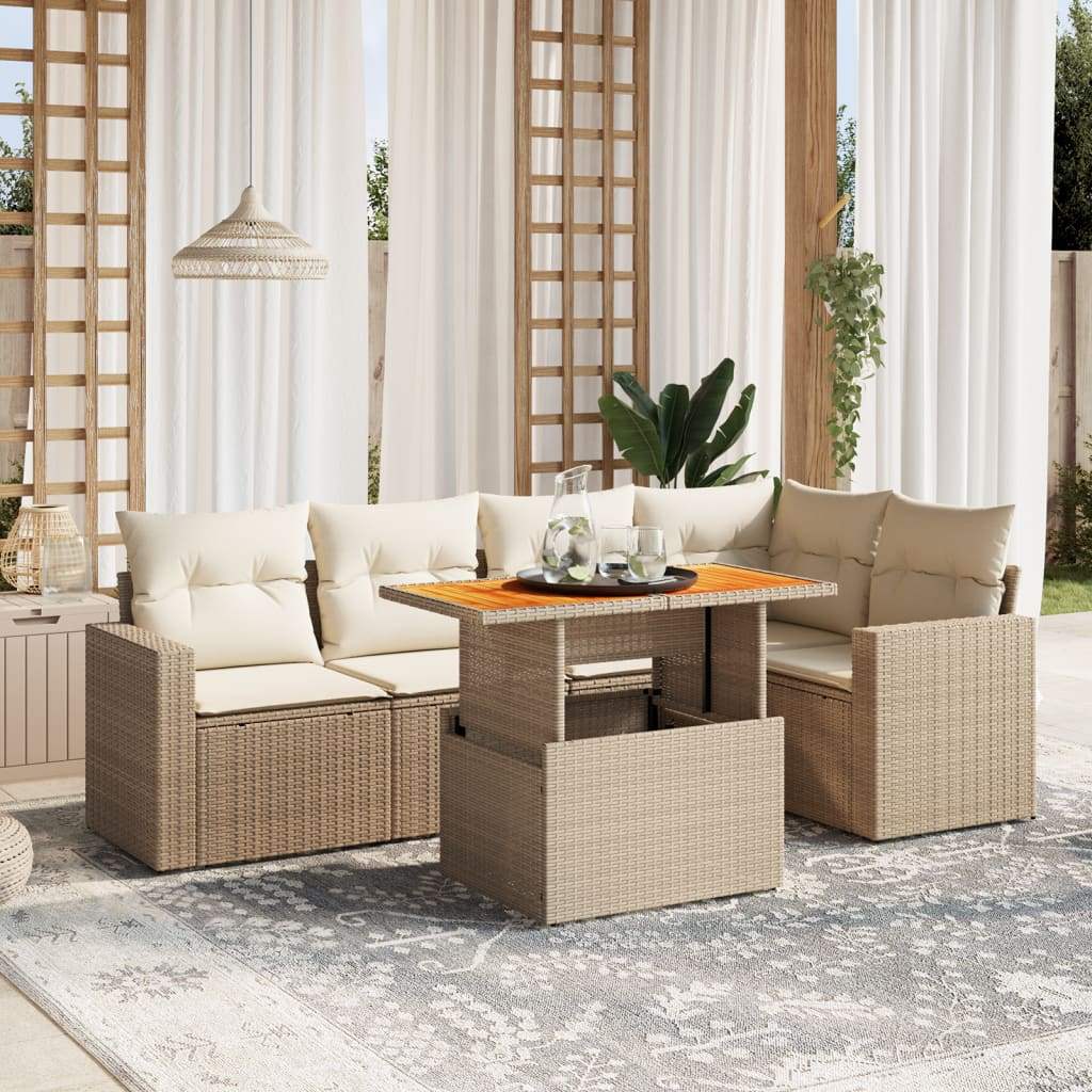 Set Divano da Giardino 6 pz con Cuscini Beige in Polyrattan - homemem39