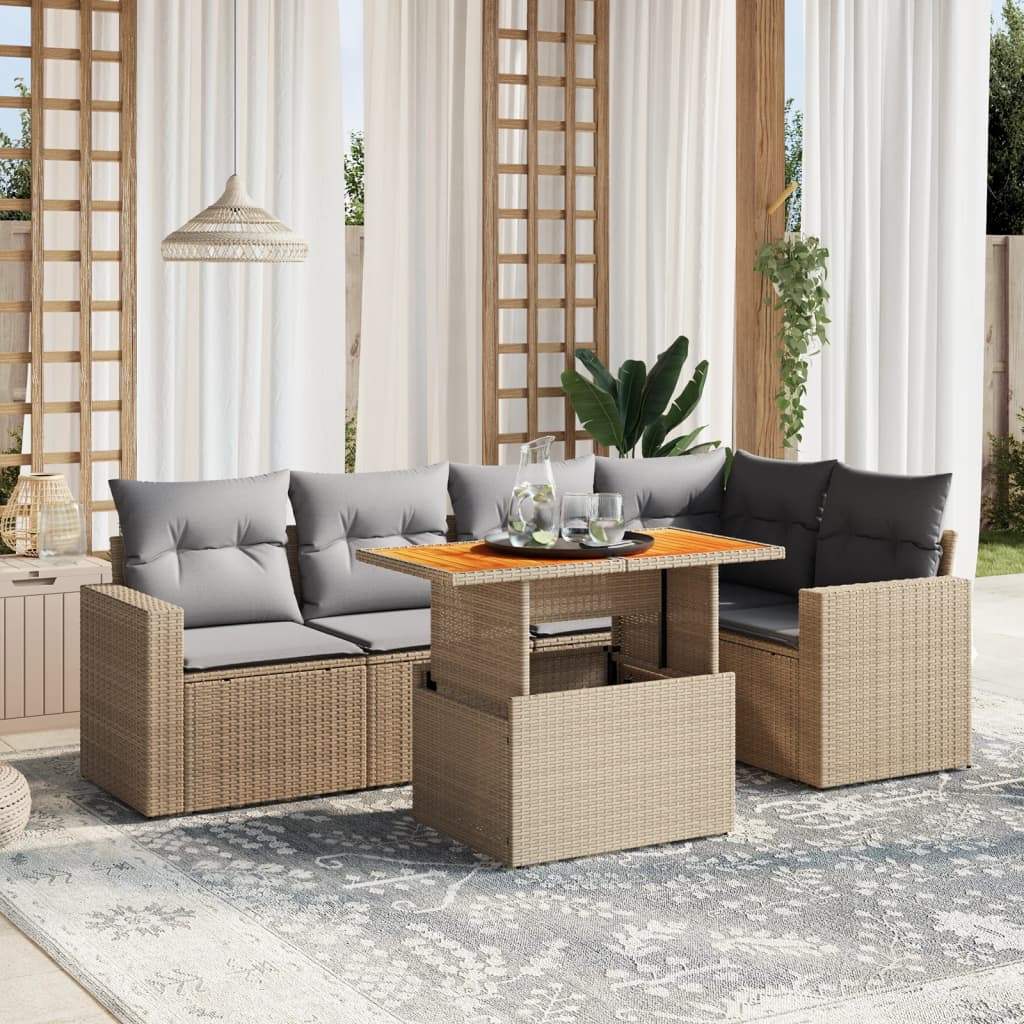Set Divano da Giardino 6 pz con Cuscini Beige in Polyrattan - homemem39