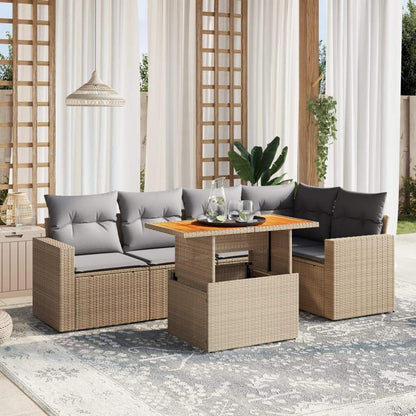Set Divano da Giardino 6 pz con Cuscini Beige in Polyrattan - homemem39
