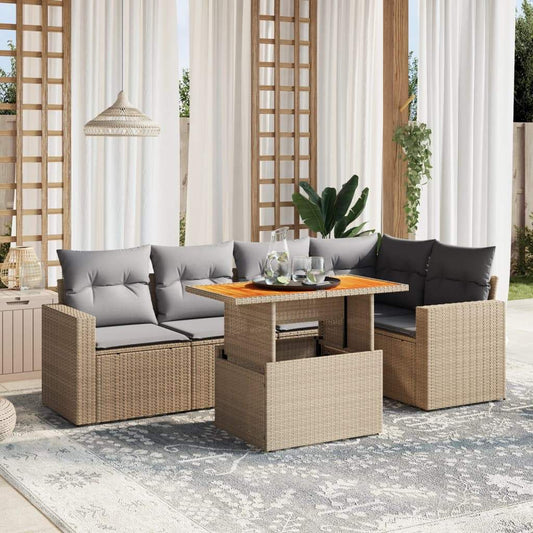 Set Divano da Giardino 6 pz con Cuscini Beige in Polyrattan - homemem39