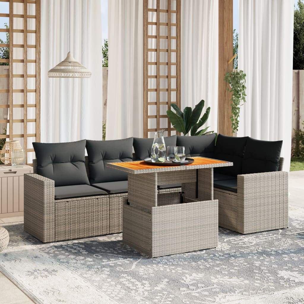 Set Divano da Giardino 6 pz con Cuscini Grigio in Polyrattan - homemem39