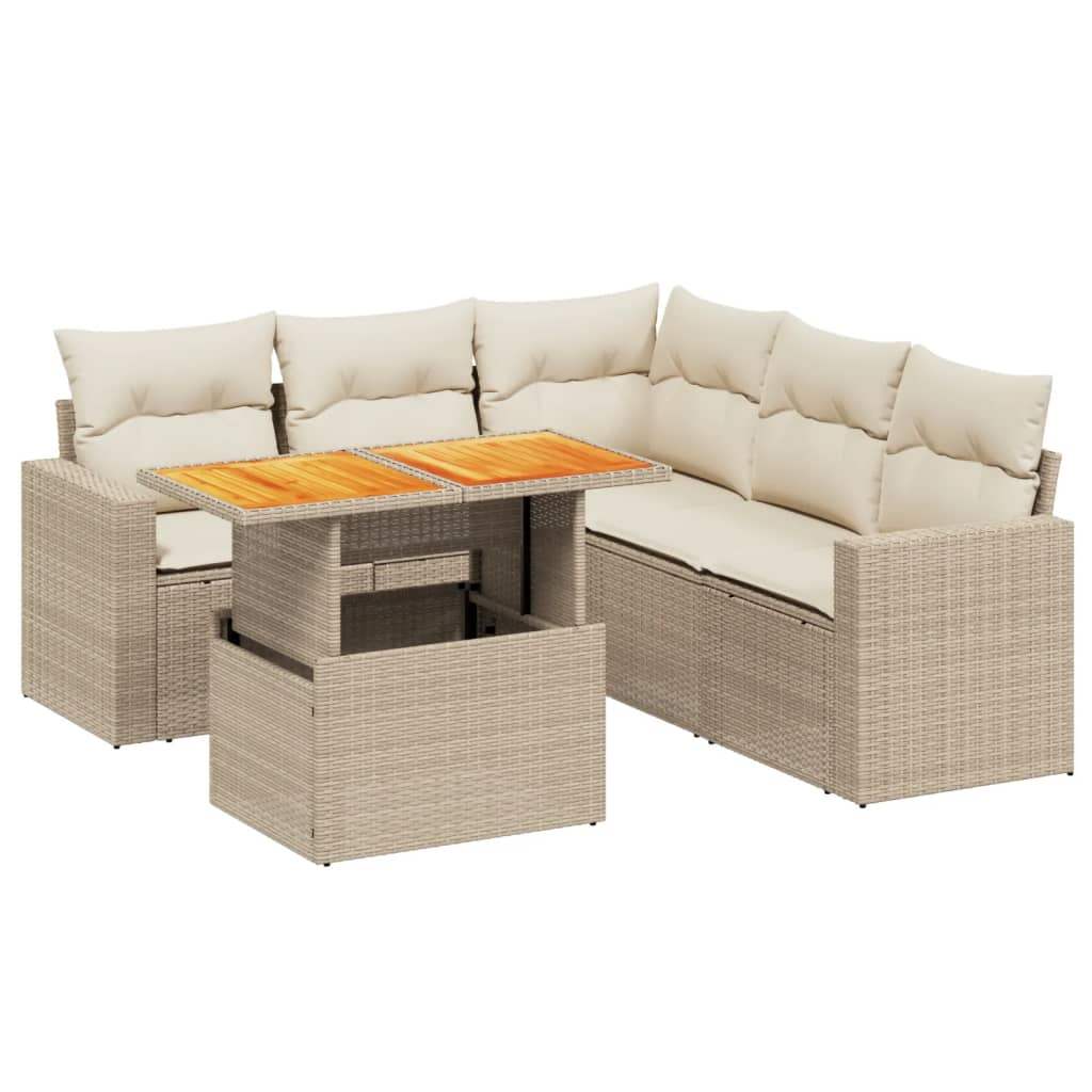 Set Divano da Giardino 6 pz con Cuscini Beige in Polyrattan - homemem39