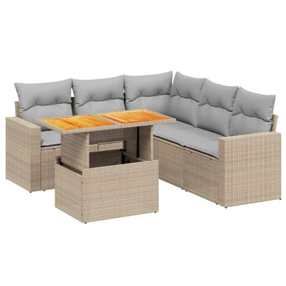 Set Divano da Giardino 6 pz con Cuscini Beige in Polyrattan - homemem39