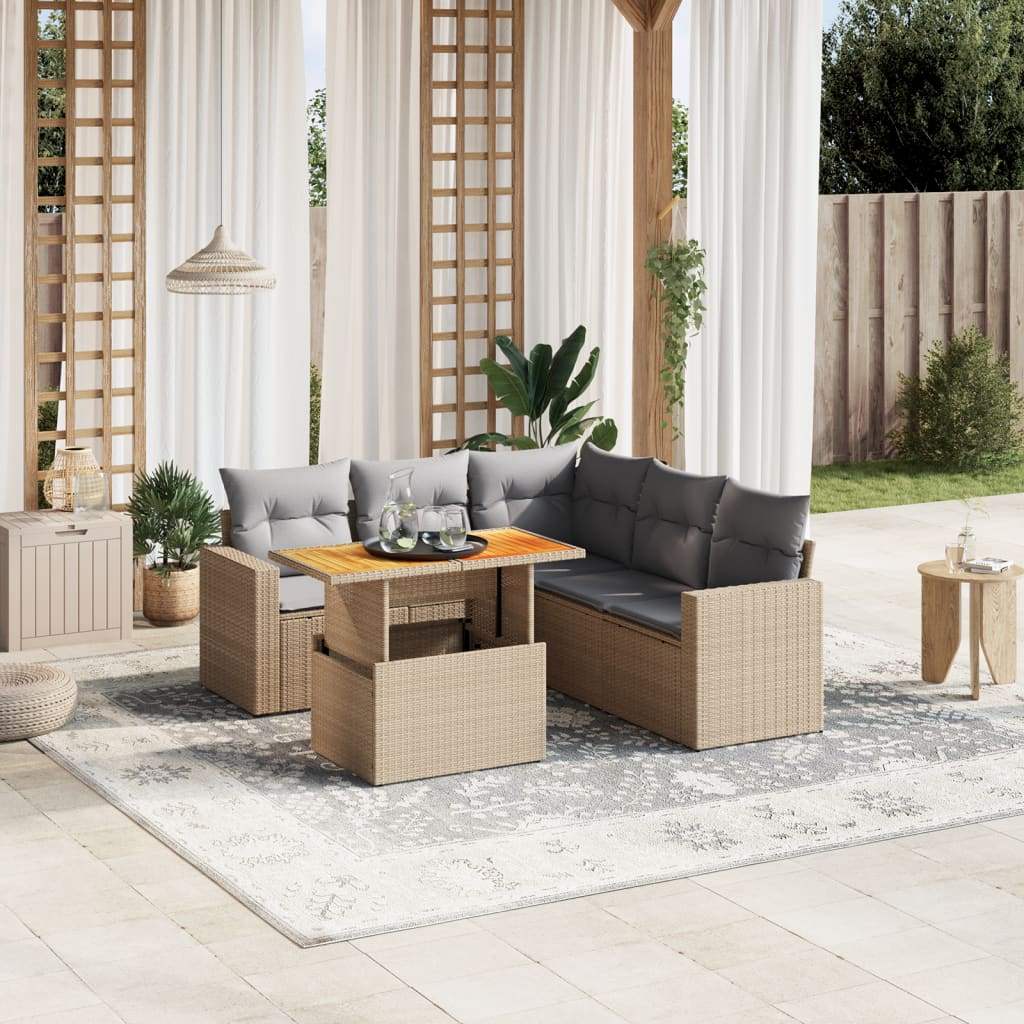 Set Divano da Giardino 6 pz con Cuscini Beige in Polyrattan - homemem39