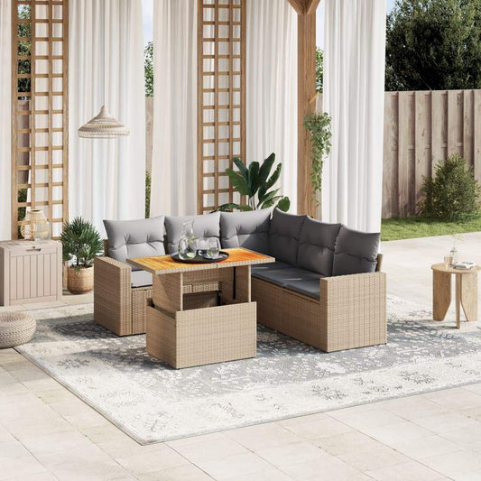 Set Divano da Giardino 6 pz con Cuscini Beige in Polyrattan - homemem39