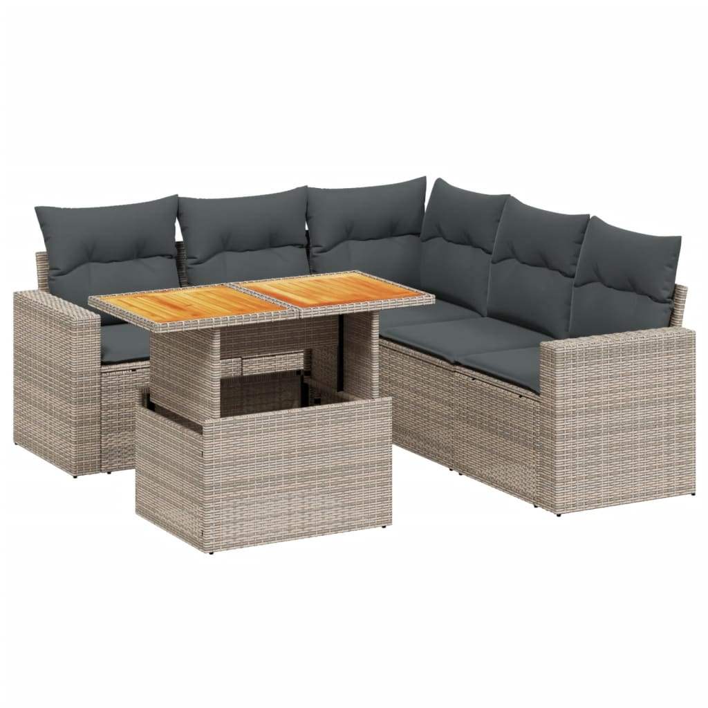 Set Divano da Giardino 6 pz con Cuscini Grigio in Polyrattan - homemem39