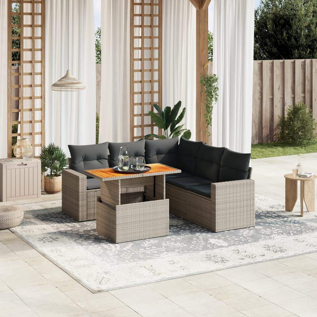 Set Divano da Giardino 6 pz con Cuscini Grigio in Polyrattan - homemem39