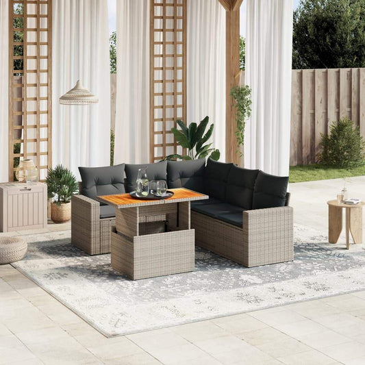 Set Divano da Giardino 6 pz con Cuscini Grigio in Polyrattan - homemem39