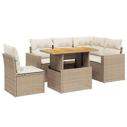 Set Divano da Giardino 6 pz con Cuscini Beige in Polyrattan - homemem39