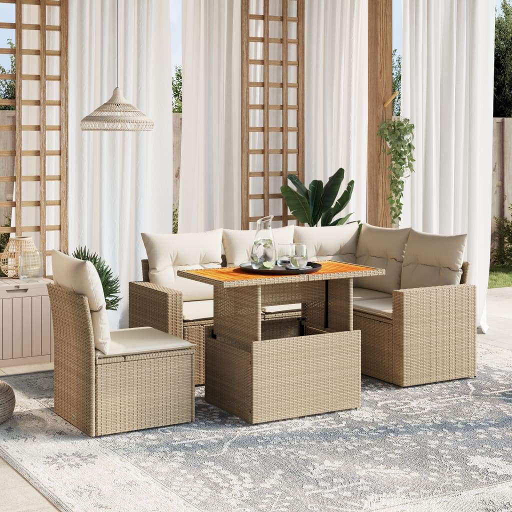 Set Divano da Giardino 6 pz con Cuscini Beige in Polyrattan - homemem39