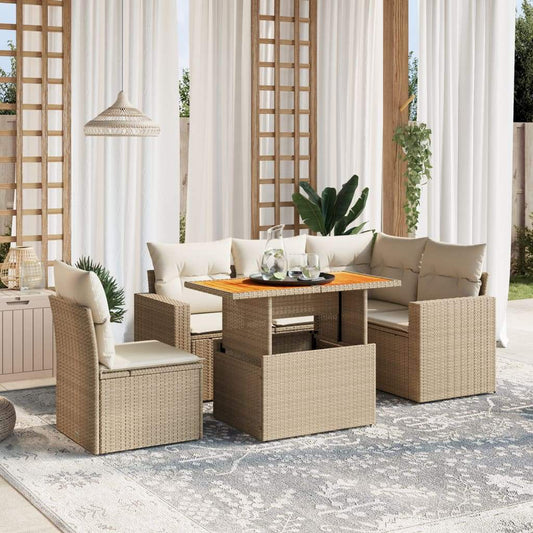 Set Divano da Giardino 6 pz con Cuscini Beige in Polyrattan - homemem39