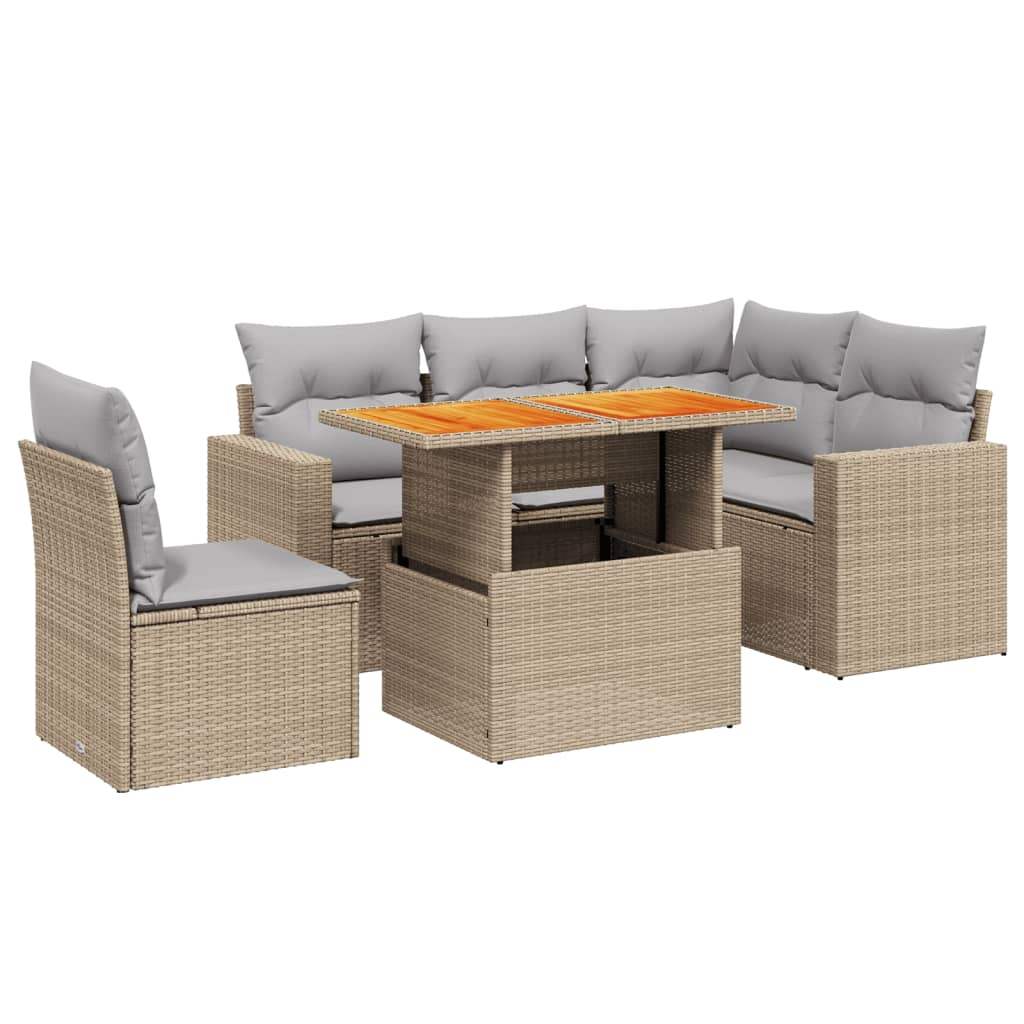 Set Divano da Giardino 6 pz con Cuscini Beige in Polyrattan - homemem39