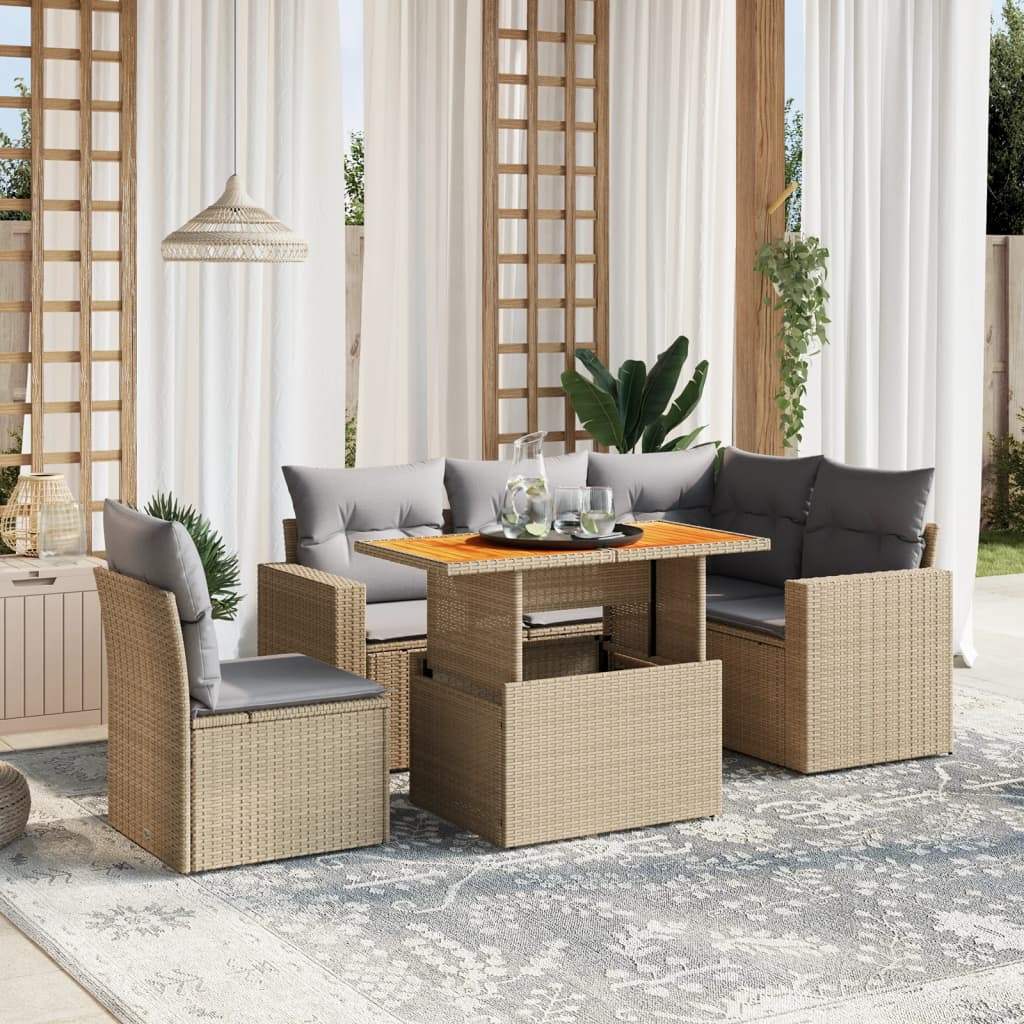 Set Divano da Giardino 6 pz con Cuscini Beige in Polyrattan - homemem39