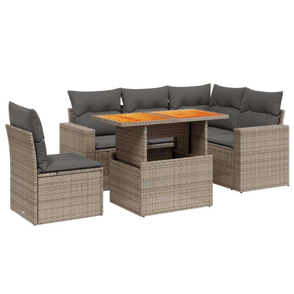 Set Divano da Giardino 6 pz con Cuscini Grigio in Polyrattan - homemem39