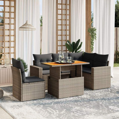 Set Divano da Giardino 6 pz con Cuscini Grigio in Polyrattan - homemem39