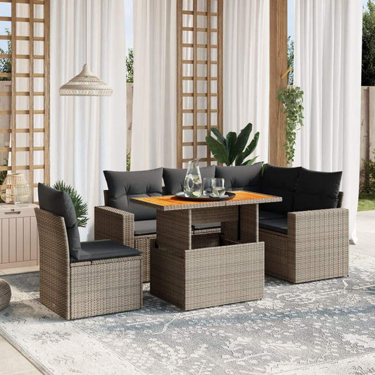 Set Divano da Giardino 6 pz con Cuscini Grigio in Polyrattan - homemem39