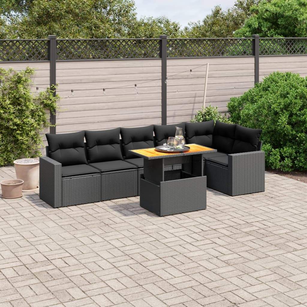 Set Divani da Giardino con Cuscini 7pz Nero Polyrattan - homemem39