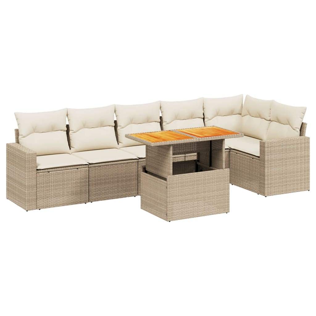 Set Divani da Giardino 7 pz con Cuscini Beige in Polyrattan - homemem39
