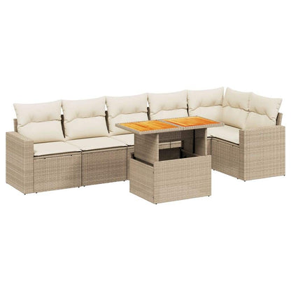 Set Divani da Giardino 7 pz con Cuscini Beige in Polyrattan - homemem39