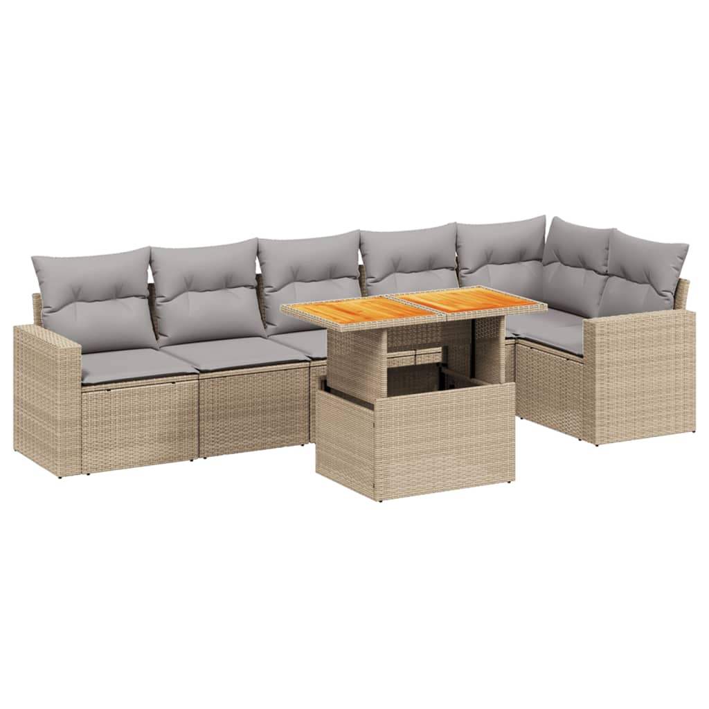Set Divani da Giardino 7 pz con Cuscini Beige in Polyrattan - homemem39
