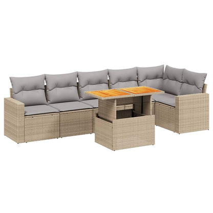 Set Divani da Giardino 7 pz con Cuscini Beige in Polyrattan - homemem39